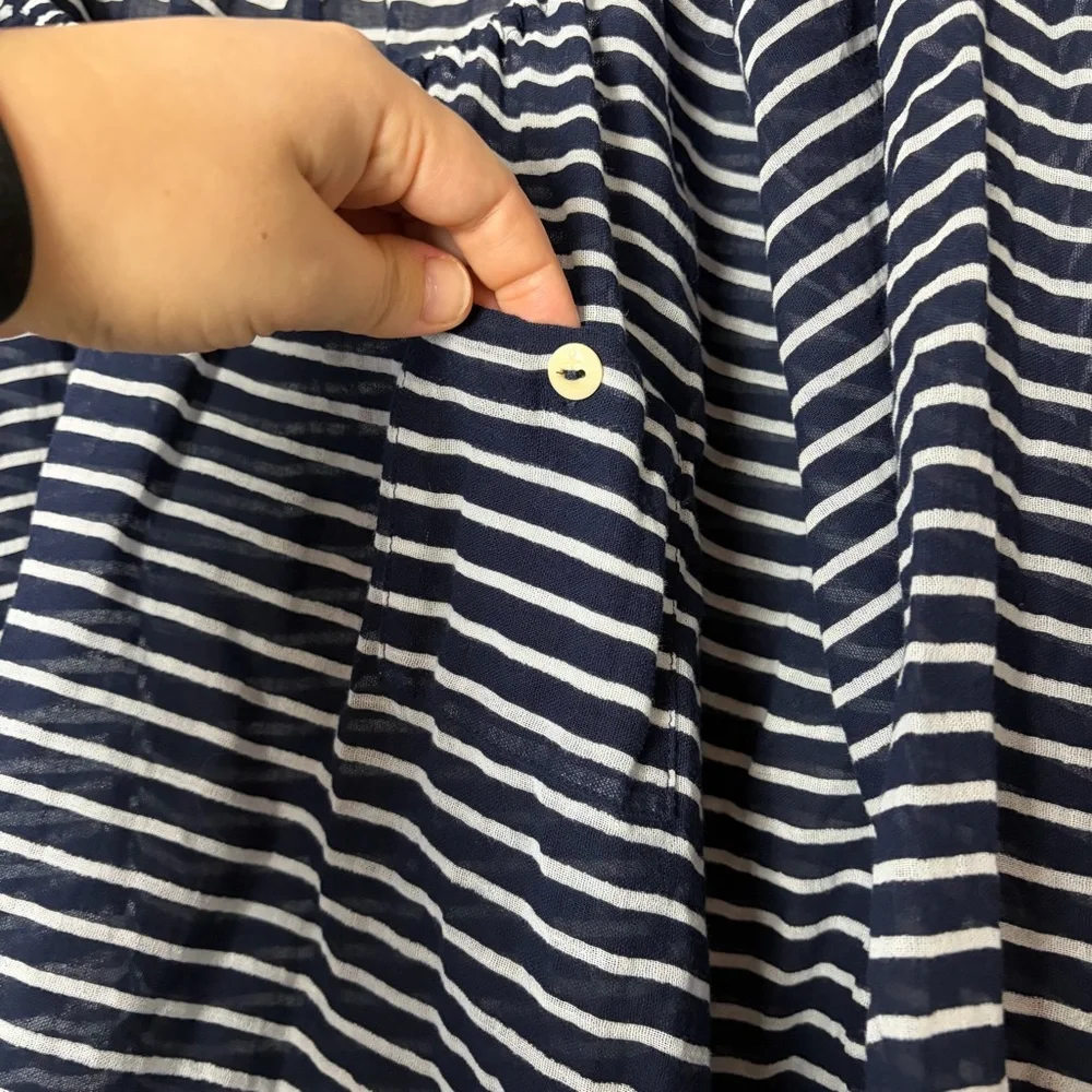 J.‎ Crew Navy Striped Sheer Boat Neck Three Quarter Sleeve Top Women's Large